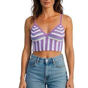 Divided by H&M Tank Top Cropped Small Striped Crochet Bohemian Beach Festival